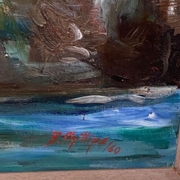 B Phillips Vintage Framed Original Oil Painting 1960 Ocean Seascape Nautical - Picture 4 of 5